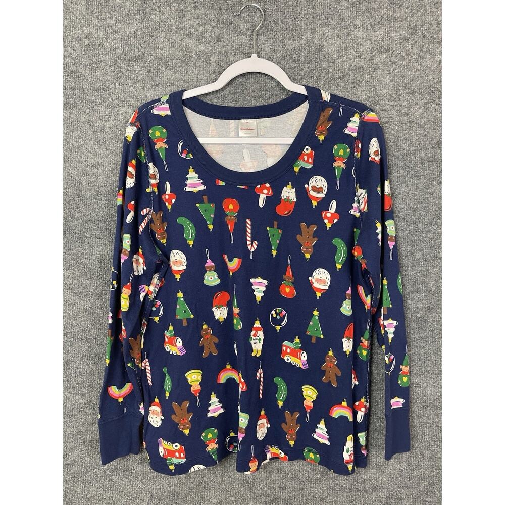 Hanna Anderson Top Women's XXL Blue Long Sleeve 100% Organic Cotton Christmas